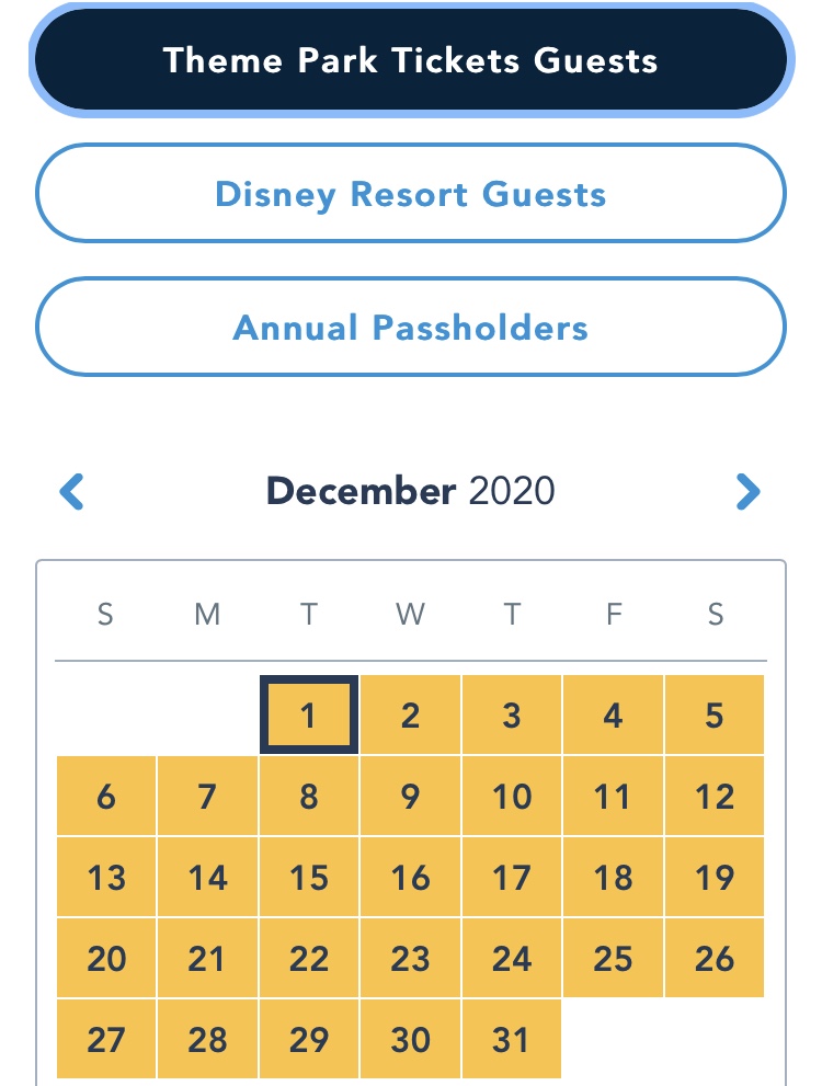 The Availability Calendar and December Disney Over 50