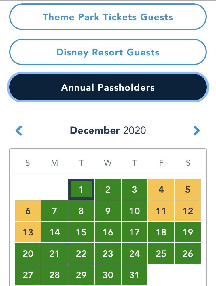 The Availability Calendar and December Disney Over 50